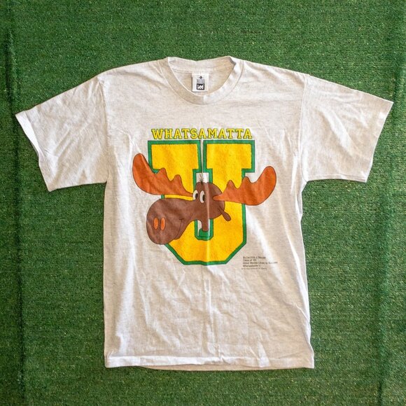 VINTAGE BULLWINKLE MOOSE WHATSAMATTA U MENS SHIRT CARTOON 90s USA LEE SIZE LARGE - Picture 1 of 8